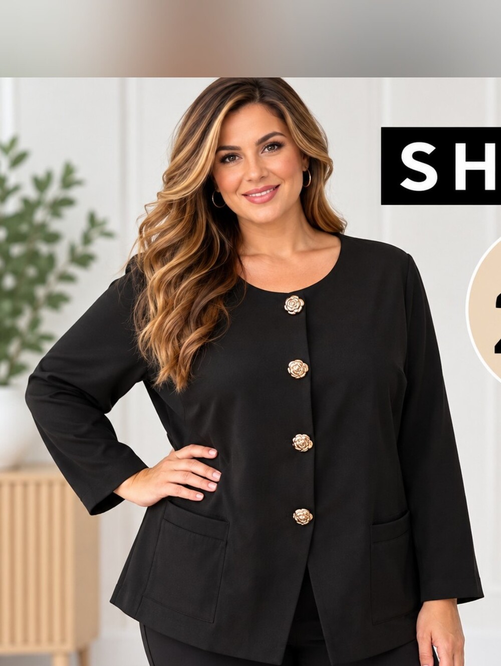 SHEIN Women’s Black Gold Snap Button Jacket – Size 2XL